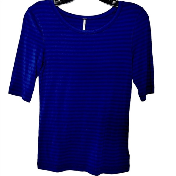 Free People Stripe Short Sleeve Shirt Size Small Black Blue - Picture 1 of 2